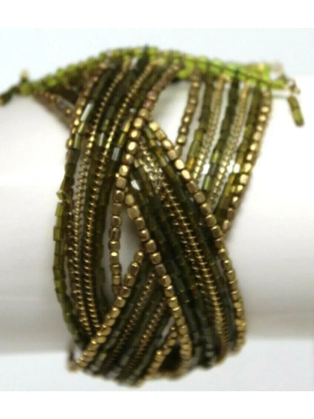 Shades of Brown & Green Bead Braided Flexible Wide Cuff Bracelet 7 1/2" L #J-7WP - Picture 6 of 6